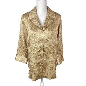 Cato Woman’s Plus Size 18/20W Button Up Gold Brocade Blazer 3/4 Sleeves EUC